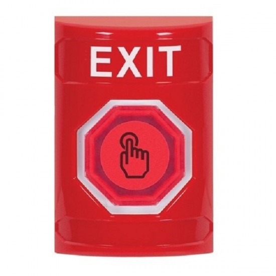 SS2007XT-EN STI Red No Cover Weather Resistant Momentary (Illuminated) with Red Lens Stopper Station with EXIT Label English