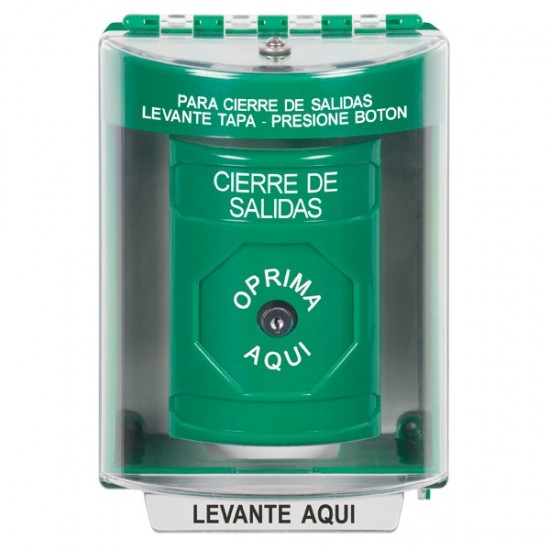 SS2170LD-ES STI Green Indoor/Outdoor Surface Key-to-Reset Stopper Station with LOCKDOWN Label Spanish