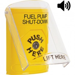 SS22A0PS-EN STI Yellow Indoor Only Flush or Surface w/ Horn Key-to-Reset Stopper Station with FUEL PUMP SHUT DOWN Label English