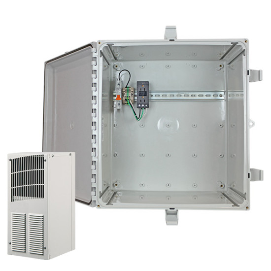 EP242410-O6 STI Poycarbonate Enclosure with A/C and Heat and Power Supply 24" H x 24" W x 10" D - Opaque Door EP242410-O6 STI Poycarbonate Enclosure with A/C and Heat and Power Supply 24" H x 24" W x 10" D - Opaque Door