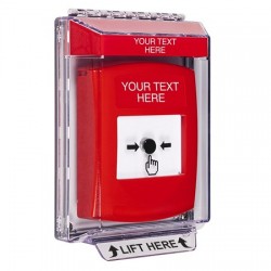GLR031ZA-EN STI Red Indoor/Outdoor Low Profile Flush Mount Key-to-Reset Push Button with Non-Returnable Custom Text Label English