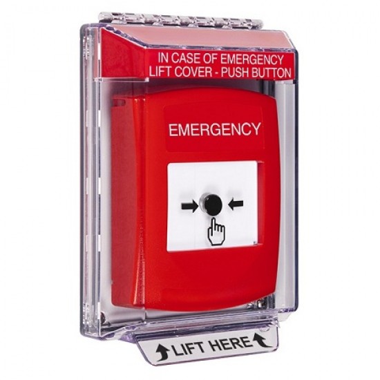 GLR041EM-EN STI Red Indoor/Outdoor Low Profile Flush Mount w/ Sound Key-to-Reset Push Button with EMERGENCY Label English GLR041EM-EN STI Red Indoor/Outdoor Low Profile Flush Mount w/ Sound Key-to-Reset Push Button with EMERGENCY Label English