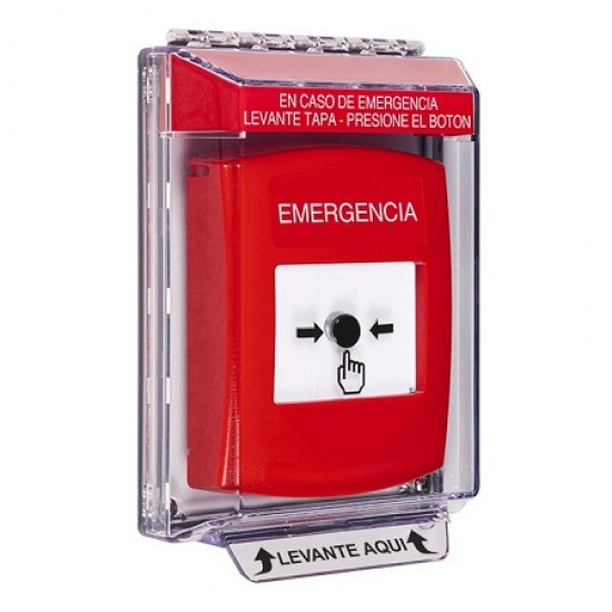 GLR041EM-ES STI Red Indoor/Outdoor Low Profile Flush Mount w/ Sound Key-to-Reset Push Button with EMERGENCY Label Spanish