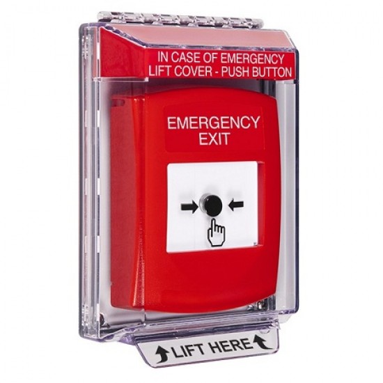 GLR041EX-EN STI Red Indoor/Outdoor Low Profile Flush Mount w/ Sound Key-to-Reset Push Button with EMERGENCY EXIT Label English GLR041EX-EN STI Red Indoor/Outdoor Low Profile Flush Mount w/ Sound Key-to-Reset Push Button with EMERGENCY EXIT Label English