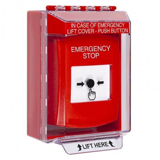GLR081ES-EN STI Red Indoor/Outdoor Low Profile Surface Mount w/ Sound Key-to-Reset Push Button w/ EMERGENCY STOP Label GLR081ES-EN STI Red Indoor/Outdoor Low Profile Surface Mount w/ Sound Key-to-Reset Push Button w/ EMERGENCY STOP Label