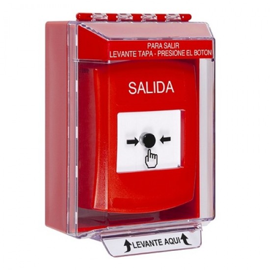 GLR081XT-ES STI Red Indoor/Outdoor Low Profile Surface Mount w/ Sound Key-to-Reset Push Button with EXIT Label Spanish GLR081XT-ES STI Red Indoor/Outdoor Low Profile Surface Mount w/ Sound Key-to-Reset Push Button with EXIT Label Spanish