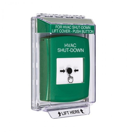 GLR131HV-EN STI Green Indoor/Outdoor Low Profile Flush Mount Key-to-Reset Push Button with HVAC SHUT-DOWN Label English GLR131HV-EN STI Green Indoor/Outdoor Low Profile Flush Mount Key-to-Reset Push Button with HVAC SHUT-DOWN Label English