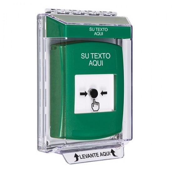 GLR131ZA-ES STI Green Indoor/Outdoor Low Profile Flush Mount Key-to-Reset Push Button w/ Custom Text Spanish