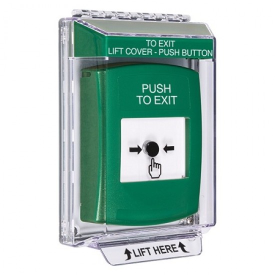 GLR141PX-EN STI Green Indoor/Outdoor Low Profile Flush Mount w/ Sound Key-to-Reset Push Button with PUSH TO EXIT Label English