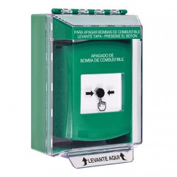 GLR171PS-ES STI Green Indoor/Outdoor Low Profile Surface Mount Key-to-Reset Push Button with FUEL PUMP SHUT-DOWN Label Spanish