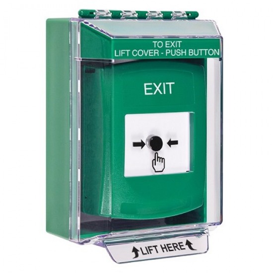 GLR171XT-EN STI Green Indoor/Outdoor Low Profile Surface Mount Key-to-Reset Push Button with EXIT Label English