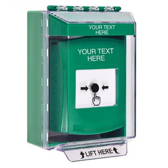 GLR171ZA-EN STI Green Indoor/Outdoor Low Profile Surface Mount Key-to-Reset Push Button w/ Custom Text Label