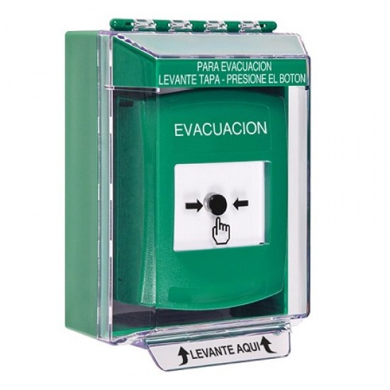 GLR181EV-ES STI Green Indoor/Outdoor Low Profile Surface Mount w/ Sound Key-to-Reset Push Button with EVACUATION Label Spanish