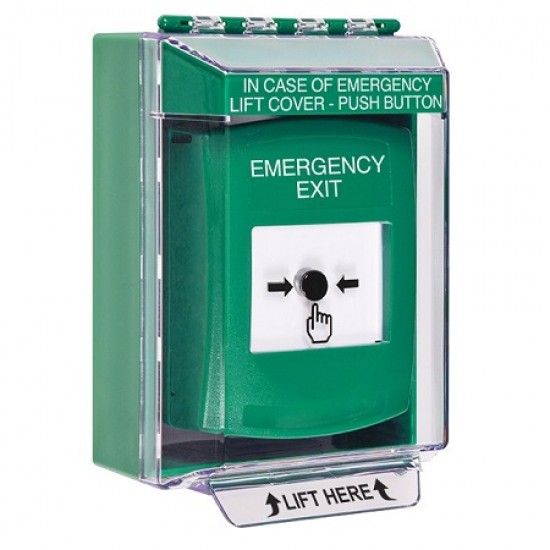 GLR181EX-EN STI Green Indoor/Outdoor Low Profile Surface Mount w/ Sound Key-to-Reset Push Button w/ EMERGENCY EXIT Label