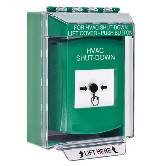 GLR181HV-EN STI Green Indoor/Outdoor Low Profile Surface Mount w/ Sound Key-to-Reset Push Button w/ HVAC SHUT-DOWN Label