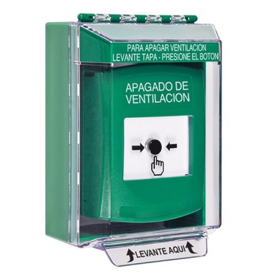 GLR181HV-ES STI Green Indoor/Outdoor Low Profile Surface Mount w/ Sound Key-to-Reset Push Button w/ HVAC SHUT-DOWN Spanish