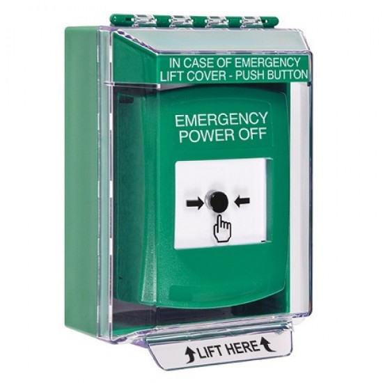 GLR181PO-EN STI Green Indoor/Outdoor Low Profile Surface Mount w/ Sound Key-to-Reset Push Button w/ EMERGENCY POWER OFF Label
