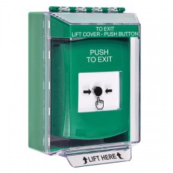 GLR181PX-EN STI Green Indoor/Outdoor Low Profile Surface Mount w/ Sound Key-to-Reset Push Button w/ PUSH TO EXIT Label