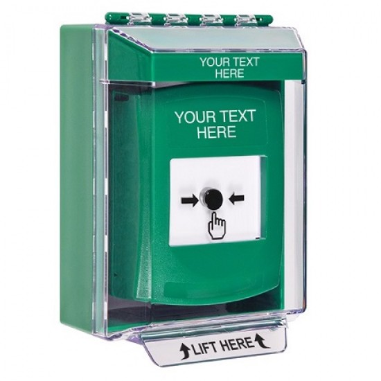 GLR181ZA-EN STI Green Indoor/Outdoor Low Profile Surface Mount w/ Sound Key-to-Reset Push Button w/ Custom Text Label