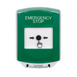 GLR1A1ES-EN STI Green Indoor Only Shield w/ Sound Key-to-Reset Push Button with EMERGENCY STOP Label English