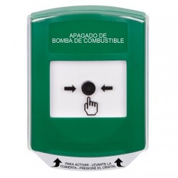 GLR1A1PS-ES STI Green Indoor Only Shield w/ Sound Key-to-Reset Push Button with FUEL PUMP SHUT-DOWN Label Spanish