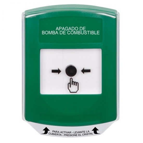 GLR1A1PS-ES STI Green Indoor Only Shield w/ Sound Key-to-Reset Push Button with FUEL PUMP SHUT-DOWN Label Spanish