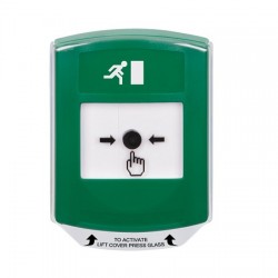 GLR1A1RM-EN STI Green Indoor Only Shield w/ Sound Key-to-Reset Push Button with Running Man Icon English