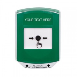 GLR1A1ZA-EN STI Green Indoor Only Shield w/ Sound Key-to-Reset Push Button with Non-Returnable Custom Text Label English