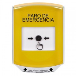 GLR221ES-ES STI Yellow Indoor Only Shield Key-to-Reset Push Button with EMERGENCY STOP Label Spanish