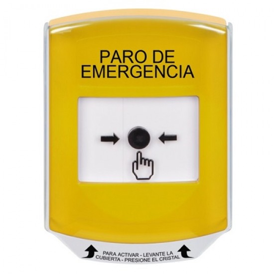 GLR221ES-ES STI Yellow Indoor Only Shield Key-to-Reset Push Button with EMERGENCY STOP Label Spanish
