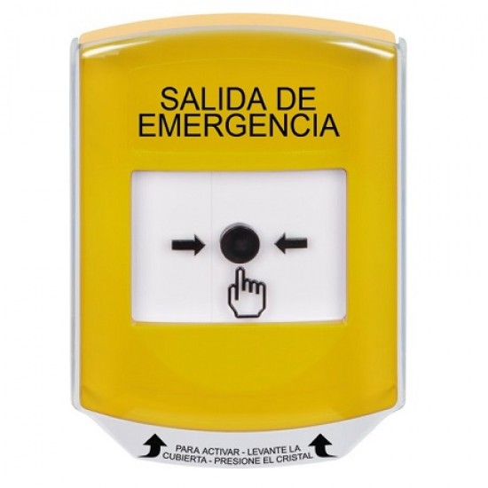 GLR221EX-ES STI Yellow Indoor Only Shield Key-to-Reset Push Button with EMERGENCY EXIT Label Spanish