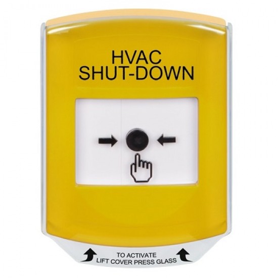 GLR221HV-EN STI Yellow Indoor Only Shield Key-to-Reset Push Button with HVAC SHUT-DOWN Label English
