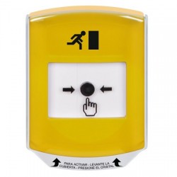 GLR221RM-ES STI Yellow Indoor Only Shield Key-to-Reset Push Button with Running Man Icon Spanish