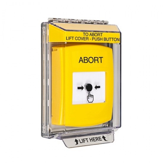 GLR231AB-EN STI Yellow Indoor/Outdoor Low Profile Flush Mount Key-to-Reset Push Button with ABORT Label English