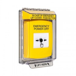 GLR231PO-EN STI Yellow Indoor/Outdoor Low Profile Flush Mount Key-to-Reset Push Button with EMERGENCY POWER OFF Label English