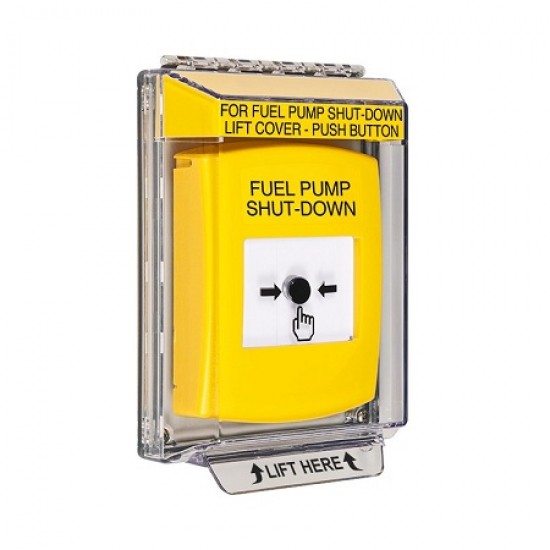 GLR231PS-EN STI Yellow Indoor/Outdoor Low Profile Flush Mount Key-to-Reset Push Button with FUEL PUMP SHUT-DOWN Label English