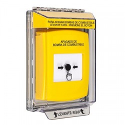 GLR231PS-ES STI Yellow Indoor/Outdoor Low Profile Flush Mount Key-to-Reset Push Button with FUEL PUMP SHUT-DOWN Label Spanish