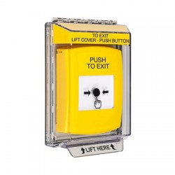 GLR231PX-EN STI Yellow Indoor/Outdoor Low Profile Flush Mount Key-to-Reset Push Button with PUSH TO EXIT Label English