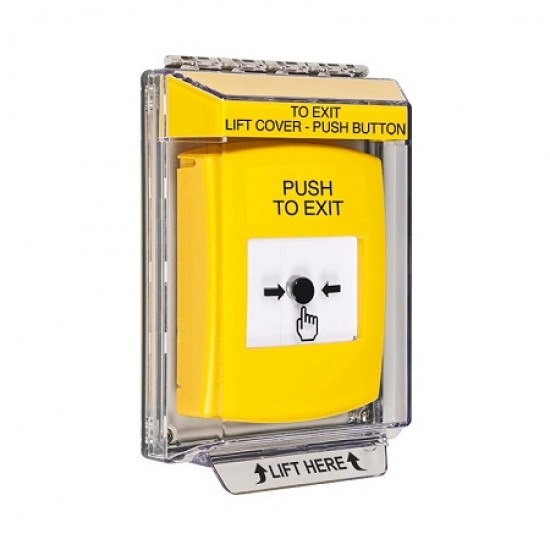 GLR231PX-EN STI Yellow Indoor/Outdoor Low Profile Flush Mount Key-to-Reset Push Button with PUSH TO EXIT Label English