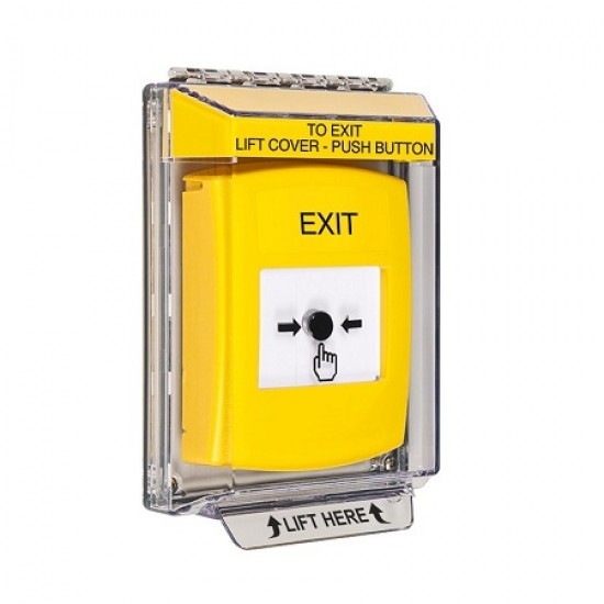 GLR231XT-EN STI Yellow Indoor/Outdoor Low Profile Flush Mount Key-to-Reset Push Button with EXIT Label English