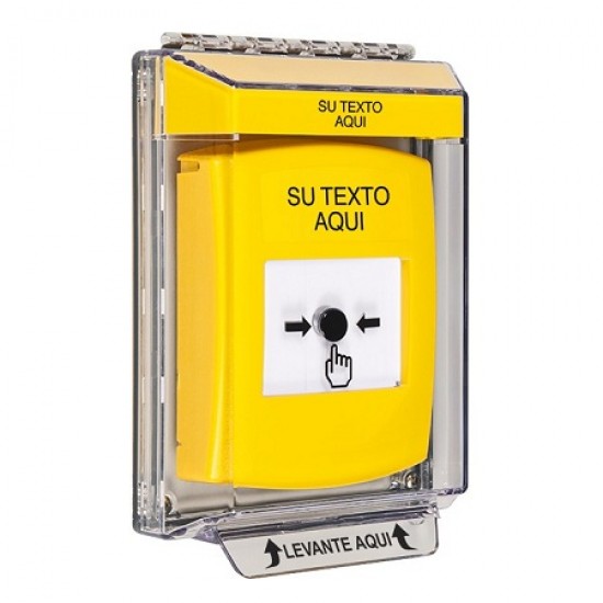 GLR231ZA-ES STI Yellow Indoor/Outdoor Low Profile Flush Mount Key-to-Reset Push Button w/ Custom Text Spanish