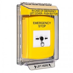 GLR241ES-EN STI Yellow Indoor/Outdoor Low Profile Flush Mount w/ Sound Key-to-Reset Push Button w/ EMERGENCY STOP Label