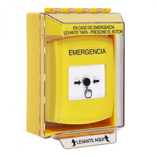 GLR271EM-ES STI Yellow Indoor/Outdoor Low Profile Surface Mount Key-to-Reset Push Button with EMERGENCY Label Spanish