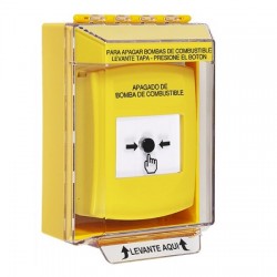 GLR271PS-ES STI Yellow Indoor/Outdoor Low Profile Surface Mount Key-to-Reset Push Button with FUEL PUMP SHUT-DOWN Label Spanish