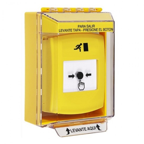 GLR271RM-ES STI Yellow Indoor/Outdoor Low Profile Surface Mount Key-to-Reset Push Button with Running Man Icon Spanish