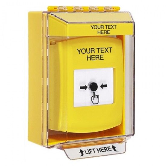 GLR271ZA-EN STI Yellow Indoor/Outdoor Low Profile Surface Mount Key-to-Reset Push Button w/ Custom Text Label