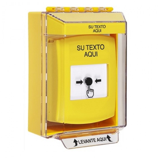 GLR271ZA-ES STI Yellow Indoor/Outdoor Low Profile Surface Mount Key-to-Reset Push Button w/ Custom Text Spanish
