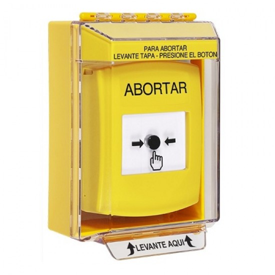 GLR281AB-ES STI Yellow Indoor/Outdoor Low Profile Surface Mount w/ Sound Key-to-Reset Push Button with ABORT Label Spanish