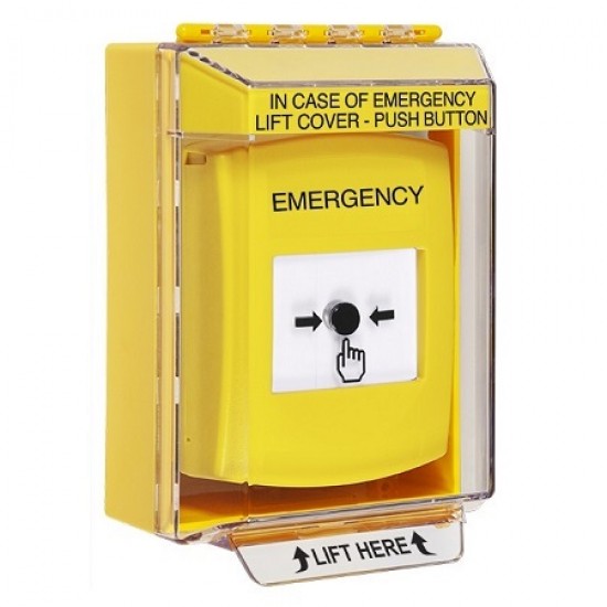 GLR281EM-EN STI Yellow Indoor/Outdoor Low Profile Surface Mount w/ Sound Key-to-Reset Push Button with EMERGENCY Label English