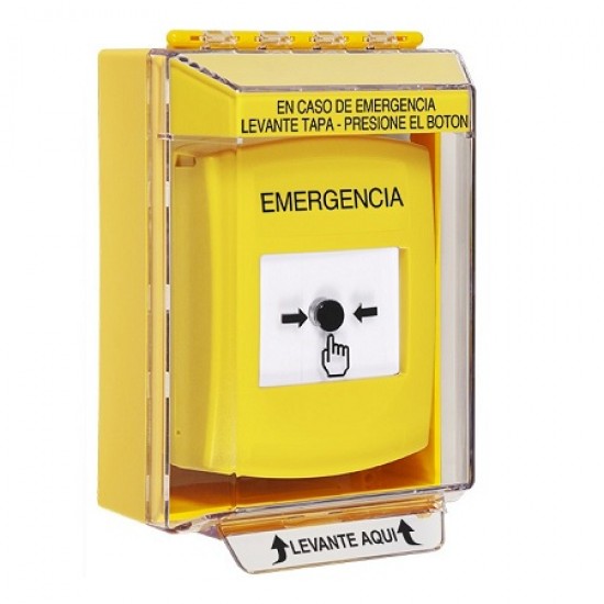 GLR281EM-ES STI Yellow Indoor/Outdoor Low Profile Surface Mount w/ Sound Key-to-Reset Push Button with EMERGENCY Label Spanish